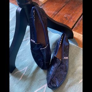 Toms Classic Blue Glitter Canvas Slip On Loafers